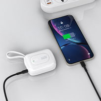 usb c lightning - Dudao K32 10000mAh, 22.5W, su integruotu USB-C/Lightning laidu, baltas - 3 nuotrauka