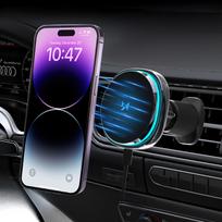 ventiliatorius automobilinis - Wozinsky WCT5-Q6S2Y automobilinis telefono laikiklis su Qi/MagSafe 15W indukciniu įkrovikliu ventiliacijos grotelių tvirtinimui - Juodas (Black) - 7 nuotrauka