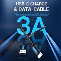 usb type c laidas 2 m - CABLE USB-C TO USB2.0/0.5M BLACK COKBD VENTION - 4 nuotrauka