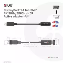 displayport hdmi adapteri - Club3D DisplayPort 1.4 į HDMI 4K120Hz/8K60Hz HDR aktyvus adapteris M/F CAC-1088 Juodas (Black) - 7 nuotrauka