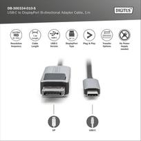 usb c adapteris - DIGITUS USB 3.2 Anschlusskabel Typ C --> DP St./St. 1m schw. - 3 nuotrauka