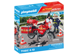 playmobil gaisrine - PLAYMOBIL ACTION HEROES Ugniagesių motociklas ir alyvos išsiliejimas 71466 - 4 nuotrauka