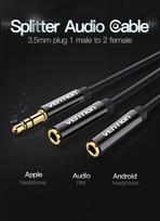 aux laidas - Stereo Splitter 3.5mm Male to 2x 3.5mm Female 0.3m Vention BBSBY Black - 2 nuotrauka