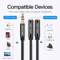 aux laidas - Stereo Splitter 3.5mm Male to 2x 3.5mm Female 0.3m Vention BBSBY Black - 4 nuotrauka