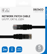 tinklo kabelis 2m - DELTACO U/UTP Cat6, 2m, juodas / 00210008 - 2 nuotrauka