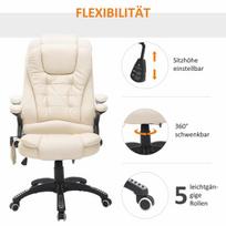 masazine kede - HOMCOM Ergonomiška darbo kėdė su juosmens atrama, reguliuojamo aukščio, kreminė (Cream) - 6 nuotrauka