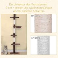 draskykle stulpas - PawHut draskyklė katėms iki lubų, ruda, reguliuojamo aukščio, su sizalio stulpais, 40x34x230-260 cm - 3 nuotrauka