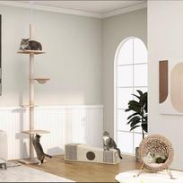 draskykle stulpas - PawHut kačių medis "Ceiling High", smėlinis (Sand), reguliuojamo aukščio, 40x34x230-260 cm - 2 nuotrauka