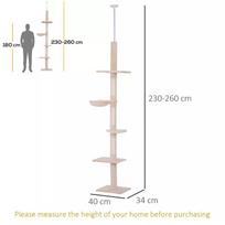 draskykle stulpas - PawHut kačių medis "Ceiling High", smėlinis (Sand), reguliuojamo aukščio, 40x34x230-260 cm - 8 nuotrauka