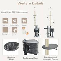kaciukai medis - PawHut draskyklė katėms, reguliuojamo aukščio 220-265 cm, tamsiai pilka (Dark Grey) - 7 nuotrauka