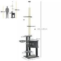 kaciukai medis - PawHut draskyklė katėms, reguliuojamo aukščio 220-265 cm, tamsiai pilka (Dark Grey) - 8 nuotrauka