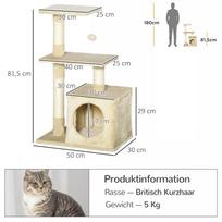 smelis katems - PawHut draskyklė katėms su sizaliu, minkštu pliušu, draskymo lenta, stabili, E1 klasės medžio drožlių plokštė, 50x30x80cm - 8 nuotrauka