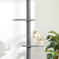 kaciukai medis - PawHut reguliuojamo aukščio draskyklė katėms, žaidimų medis, pilkas (Grey), 43x27x228-260 cm - 2 nuotrauka