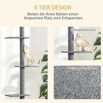 kaciukai medis - PawHut reguliuojamo aukščio draskyklė katėms, žaidimų medis, pilkas (Grey), 43x27x228-260 cm - 5 nuotrauka