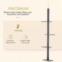 kaciukai medis - PawHut reguliuojamo aukščio draskyklė katėms, žaidimų medis, pilkas (Grey), 43x27x228-260 cm - 7 nuotrauka
