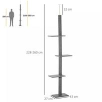 kaciukai medis - PawHut reguliuojamo aukščio draskyklė katėms, žaidimų medis, pilkas (Grey), 43x27x228-260 cm - 8 nuotrauka