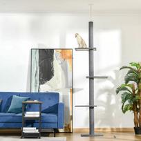 kaciukai medis - PawHut reguliuojamo aukščio draskyklė katėms, žaidimų medis, pilkas (Grey), 43x27x228-260 cm - 9 nuotrauka
