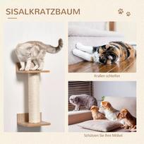 smelis katems - Pawhut Kačių rinkinys su draskykle, laipteliais katėms ir hamaku, šviesiai rudas, sizalis, akrilas, pušis - 5 nuotrauka
