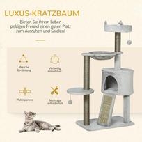namelis draskykle katems - PawHut kačių draskyklė su nameliu ir sizalio stulpu, žaidimų stovas su rampa, žaislas katėms, šviesiai pilka, 113 cm - 6 nuotrauka