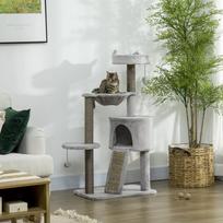 namelis draskykle katems - PawHut kačių draskyklė su nameliu ir sizalio stulpu, žaidimų stovas su rampa, žaislas katėms, šviesiai pilka, 113 cm - 9 nuotrauka
