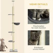 hamakas katems - PawHut draskyklė katėms iki lubų, 230-250 cm, su hamaku, reguliuojamo aukščio, pilka+kreminė - 5 nuotrauka
