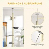 hamakas katems - PawHut draskyklė katėms iki lubų, 230-250 cm, su hamaku, reguliuojamo aukščio, pilka+kreminė - 7 nuotrauka