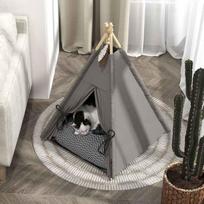 kaciu guolis - PawHut Teepee palapinė naminiams gyvūnams, pilka (Grey) - 2 nuotrauka