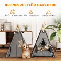 kaciu guolis - PawHut Teepee palapinė naminiams gyvūnams, pilka (Grey) - 5 nuotrauka