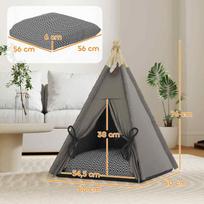 kaciu guolis - PawHut Teepee palapinė naminiams gyvūnams, pilka (Grey) - 8 nuotrauka