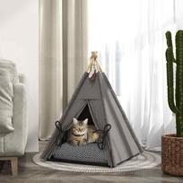 kaciu guolis - PawHut Teepee palapinė naminiams gyvūnams, pilka (Grey) - 9 nuotrauka