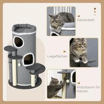 namelis draskykle katems - PawHut Draskyklė katėms, 99 cm, Pilka (Grey) su guoliu ir žaidimų kamuoliuku - 6 nuotrauka