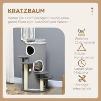 namelis draskykle katems - PawHut Draskyklė katėms, 99 cm, Pilka (Grey) su guoliu ir žaidimų kamuoliuku - 7 nuotrauka