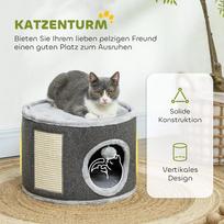 namelis draskykle katems - PawHut draskyklė-namelis, 30 cm aukščio katėms, su anga, draskyklė, sisalinis katės bokštas, iki 5kg svorio katėms, tamsiai pilka - 7 nuotrauka
