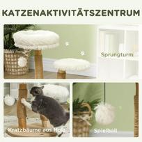 zaidimas kriause - PawHut draskyklė, 61,5 cm aukščio katėms, su žaisliniu kamuoliuku, lovelėmis, draskymo lenta, katėms iki 5kg, kriaušės mediena, balta - 7 nuotrauka