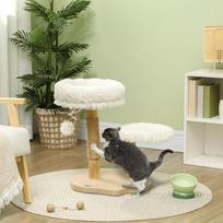 zaidimas kriause - PawHut draskyklė, 61,5 cm aukščio katėms, su žaisliniu kamuoliuku, lovelėmis, draskymo lenta, katėms iki 5kg, kriaušės mediena, balta - 9 nuotrauka