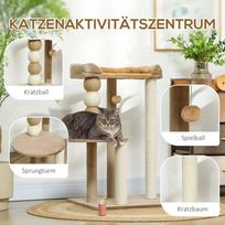 kaciu guolis - PawHut draskyklė, 86 cm, katėms su šokinėjimo platforma, guoliu, žaidimų kamuoliuku, džiuto paviršiais, iki 7kg, kavos spalvos - 6 nuotrauka