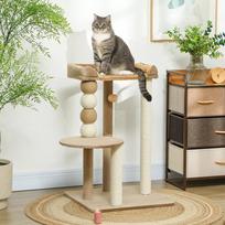 kaciu guolis - PawHut draskyklė, 86 cm, katėms su šokinėjimo platforma, guoliu, žaidimų kamuoliuku, džiuto paviršiais, iki 7kg, kavos spalvos - 9 nuotrauka
