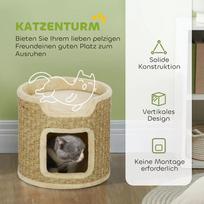 2 kg svoris - PawHut draskyklė-namelis, 37 cm aukščio katėms su durelėmis, 2 aukštai, sizalio danga, iki 5kg svorio katėms, chaki spalvos - 7 nuotrauka