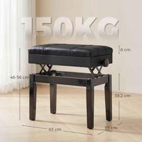 reguliuojama kede - Suoliukas-daiktadėžė HOMCOM Pianino kėdė, juodas (Black) - 8 nuotrauka