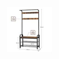 batu suoliukas su lentyna - VASAGLE Drabužių kabykla su batų lentyna, 32x85x175 cm, Ruda-Juoda (Brown-Black) - 2 nuotrauka