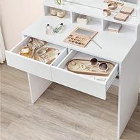 stalai ir staliukai - Vasagle Kosmetinis staliukas su veidrodžiu ir lemputėmis, baltas (White) - 4 nuotrauka