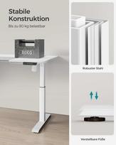 reguliuojamo aukscio stalas - Songmics Reguliuojamo aukščio elektrinis rašomasis stalas 120x60 cm, Baltas/Pilkas (White/Grey) - 2 nuotrauka