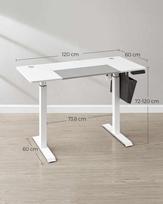 reguliuojamo aukscio stalas - Songmics Reguliuojamo aukščio elektrinis rašomasis stalas 120x60 cm, Baltas/Pilkas (White/Grey) - 3 nuotrauka