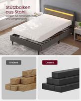 vasagle lova - Lova Songmics Vasagle, 140 x 190 cm, tamsiai pilka (Dark Grey), su LED apšvietimu - 4 nuotrauka
