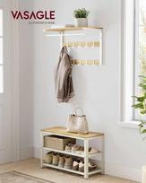 prieskambario baldai - Vasagle Batų suoliukas su 2 metalinėmis lentynomis, ąžuolo smėlio spalvos - klasikinė balta (Oak Sand - Classic White) - 7 nuotrauka