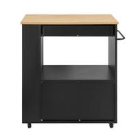 vezimelis su ratukais - Sobuy Virtuvės spintelė su 1 stalčiumi, Virtuvės sala ant ratukų FKW113-SCH, Juoda (Black) - 7 nuotrauka