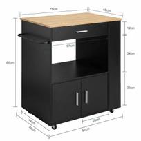 vezimelis su ratukais - Sobuy Virtuvės spintelė su 1 stalčiumi, Virtuvės sala ant ratukų FKW113-SCH, Juoda (Black) - 8 nuotrauka