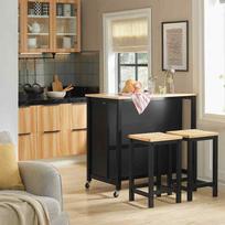 virtuves stalas su stalciumi - SoBuy Virtuvės sala ant ratukų FKW74-SCH, juoda (Black) - 3 nuotrauka