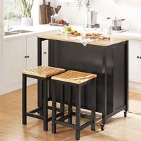 virtuves stalas su stalciumi - SoBuy Virtuvės sala ant ratukų FKW74-SCH, juoda (Black) - 8 nuotrauka