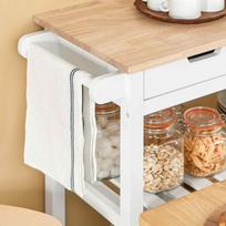 spintele su stalciais - SoBuy Virtuvės sala ant ratukų FKW68-WN, balta/ruda (White/Brown) - 5 nuotrauka
